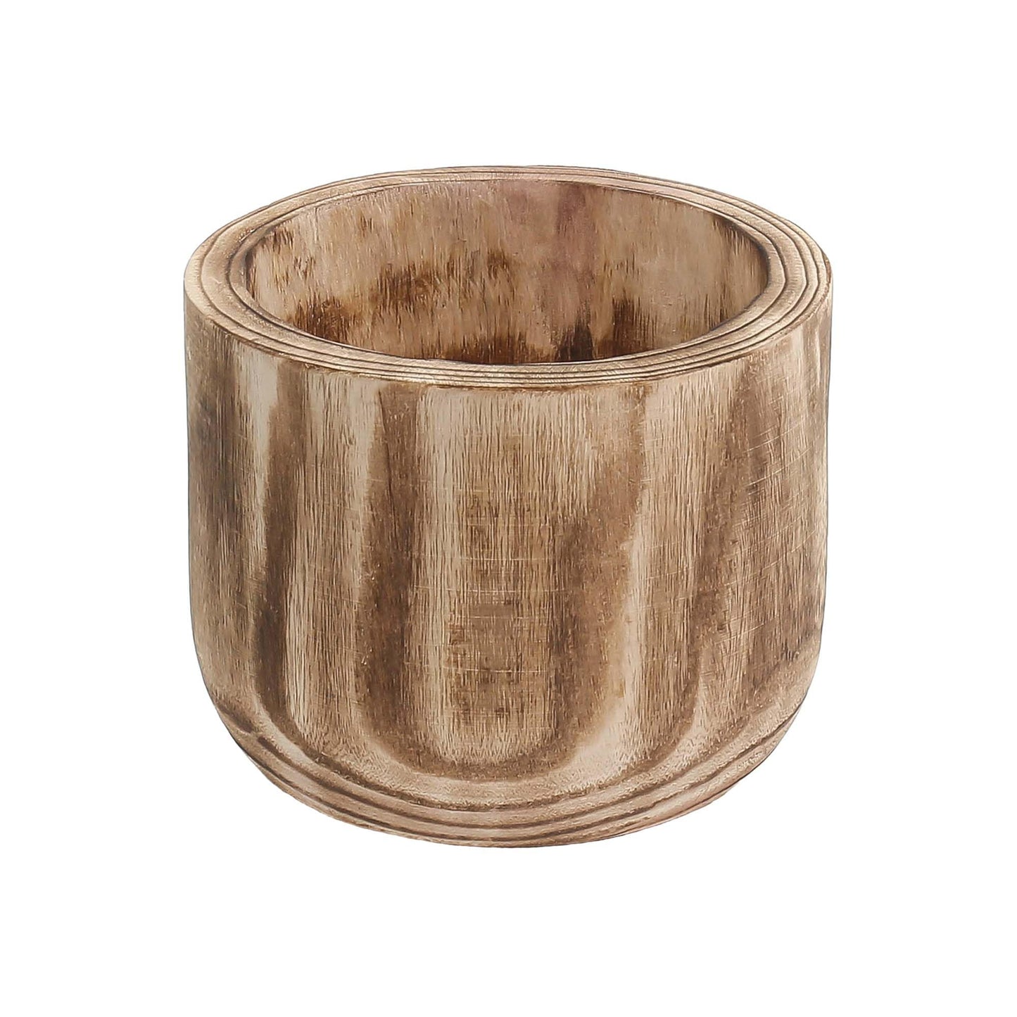 CYS EXCEL 8.25'' Burnt Finish Cylinder Planter Lightweight Natural Wood Cachepot for Indoor Plants, Succulents, Herbs, Home & Office Decor
