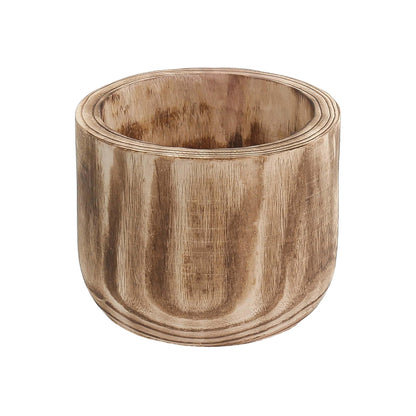 CYS EXCEL 8.25'' Burnt Finish Cylinder Planter Lightweight Natural Wood Cachepot for Indoor Plants, Succulents, Herbs, Home & Office Decor