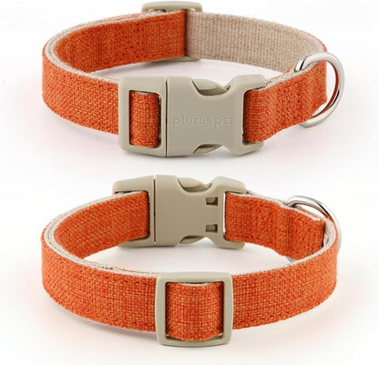 Plutus Pet Cotton Hemp Dog Collar and Leash Set, Adjustable Collar for Small, Medium, and Large Dogs, Heavy Duty and Soft on Skin, Orange, S