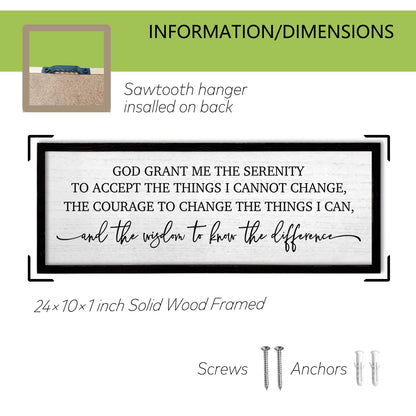 TQianJiang Serenity Prayer Wall Art Decor 24"X10" God Grant Me Sign Large Wood Framed Wall Hanging (Black)