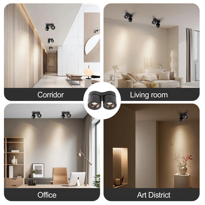 HITOO Ceiling spot Lights Indoor, Ceiling Accent Lights 3000-6000K Selectable, 20W Dual Head LED Spot Lights, CRI 98, 220° Directional, Black Ceiling Spotlight for Kitchen, Plant, Living Room