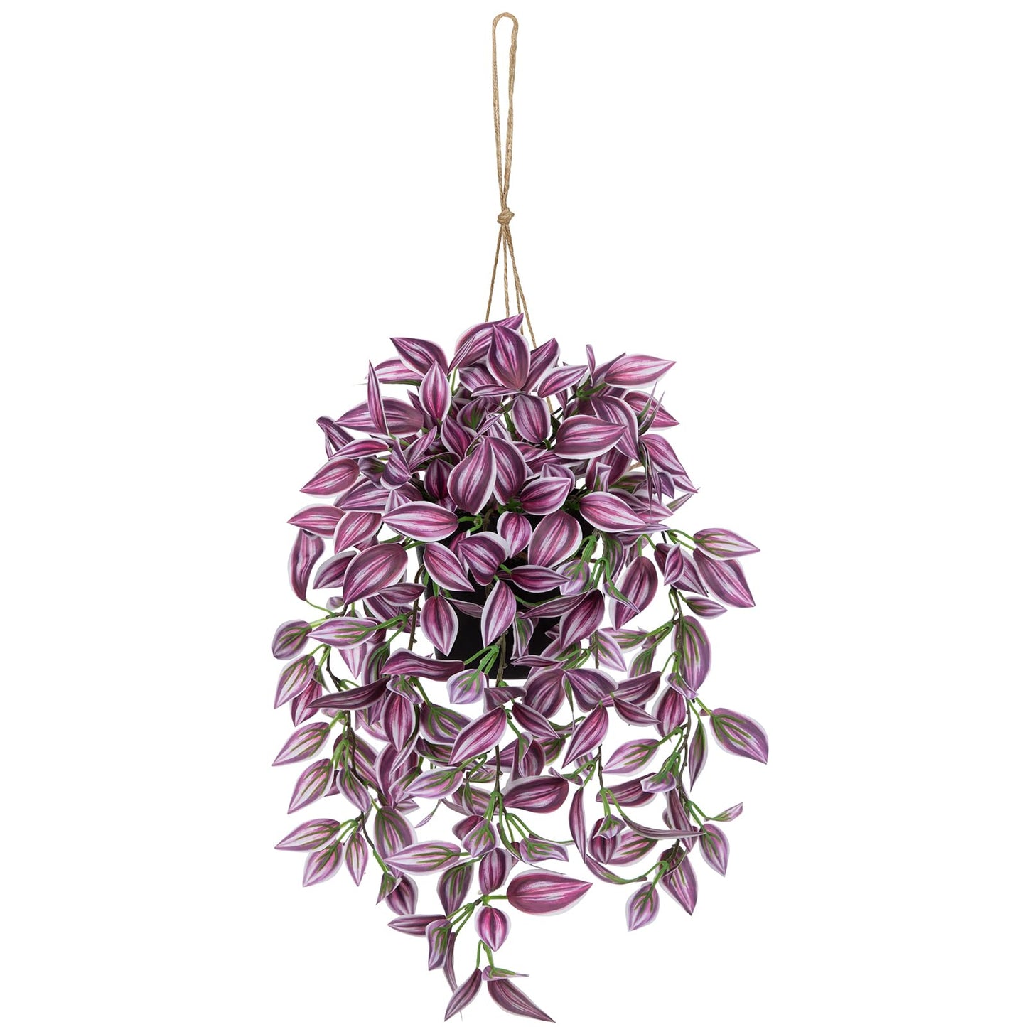 Briful Fake Hanging Plants 17.7" Faux Watermelon Peperomia Silk Plants with Black Pot Artificial Hanging Greenery for Home Garden Balcony Front Porch Outdoor Decor