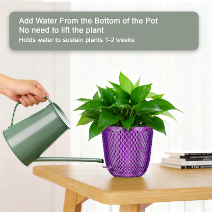 QCQHDU Hanging Planters for Indoor Plants, 2-Pack 7.2 Inch Self Watering Hanging Pots, Plastic Plant Hanger with Drainage Holes and 3 Hooks Chains for Garden Home (Purple)