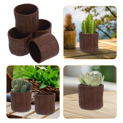 SHINEOFI 4pcs Mini Faux Wood Flower Pots Wooden Centerpieces for Tables Small Plastic Succulent Pots for Table Centerpiece Floral Boxes for Arrangements