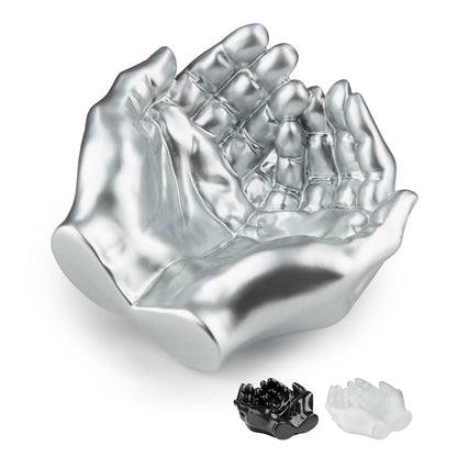 Tapeera Hand Shaped Succulent Planter Pot - Crystal Holder Display - Air Plant Holder Hand Planter - Giving Hands Sculpture Decor - Key Bowl Ring Dish Trinket Dish Candy Dish - Candle Holder (Silver)