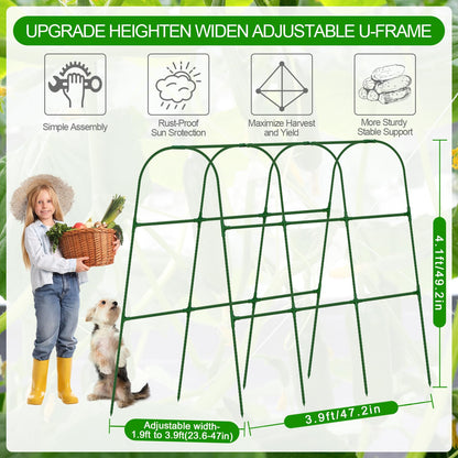 Large Cucumber Trellis for Raised Bed, U-Shape Garden Trellis for Climbing Plants Outdoor,Adjustable Metal Arch Vegetables Trellis,Plant Support Garden Stakes for Vine (Green,49.2x49.2x23.6)