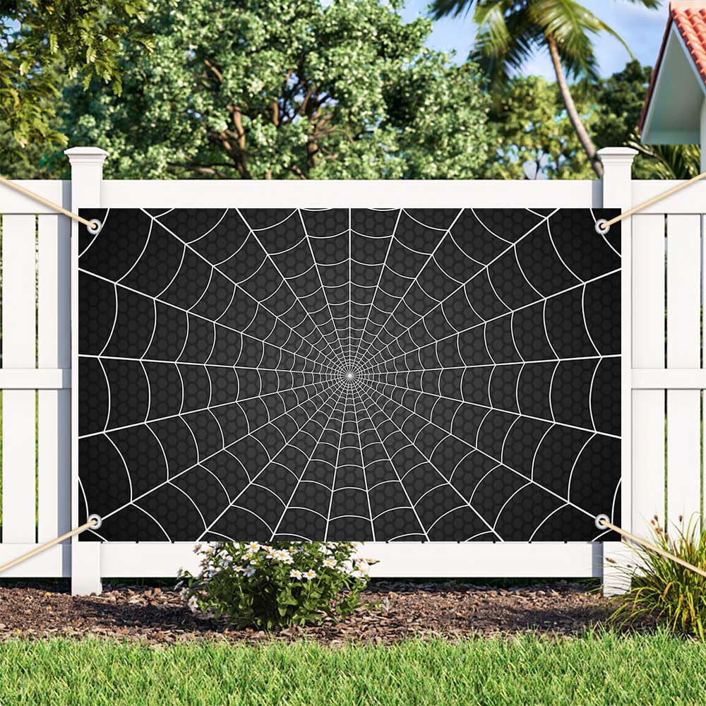 AIBIIN Spider Web Backdrop Black Spider Web Baby Shower Birthday Photograpy Background Super Hero Theme Baby Shower Party Decorations Banner Photo Props 70.8 x 43.3 inch