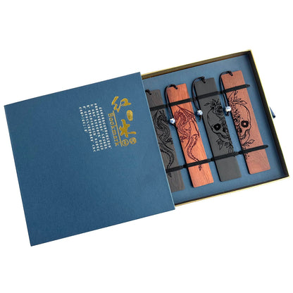 4 Pcs Wooden Bookmark Set, Book Marks for Book Lovers, Unique Bookmarks Gifts for Men Boy (Dragon and Skull)