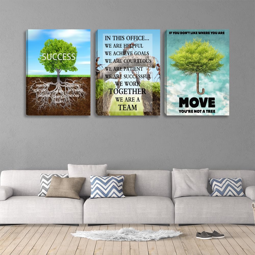 Motivational Wall Art Canvas Tree Poster Prints Wall Art Inspirational Canvas Wall Decor Success Artwork Entrepreneur Team Quote Office Wall Decor for Home Workplace Framed Decoration(36''Wx 16''H)