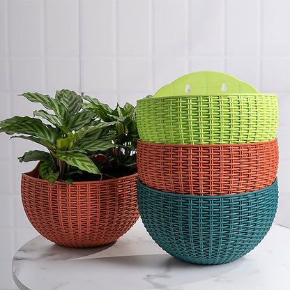 Hanging Planter Pot, Wall and Railing Hanging Planters with S Hooks, Half Round Imitation Rattan European Style Wall Flowerpot Rustic Decorative Flower Basket for Home(#2pcs 21 * 16.5cm Dark Green)