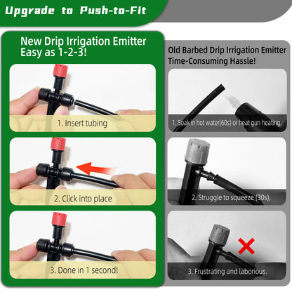 10PCS Push-to-Connect Drip Irrigation Emitters for 1/4 inch Irrigation Tubing, Two-Way Connection Adjustable Drip Emitter Sprayer with Stake, Irrigation Dripper Sprinklers for Drip Irrigation System