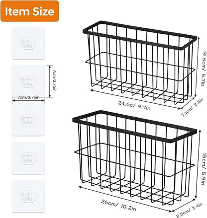 FAMNONE 2 Pack Adhesive Cabinet Door Organizer – 5.9” Deep Lid Organizer for Cabinet, No Drill Wall Mounted Storage Box for Pantry Door, Kitchen & Bathroom Space Saving Organizer