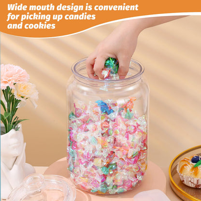 mwellewm 2 Pc Candy Jar with Lids 1 Gallon Large Candy Containers with Spoon Clear Plastic Cookie Dispenser Airtight Apothecary Storage Organization Snack Buffet Bar Dish for Wedding Home Classroom