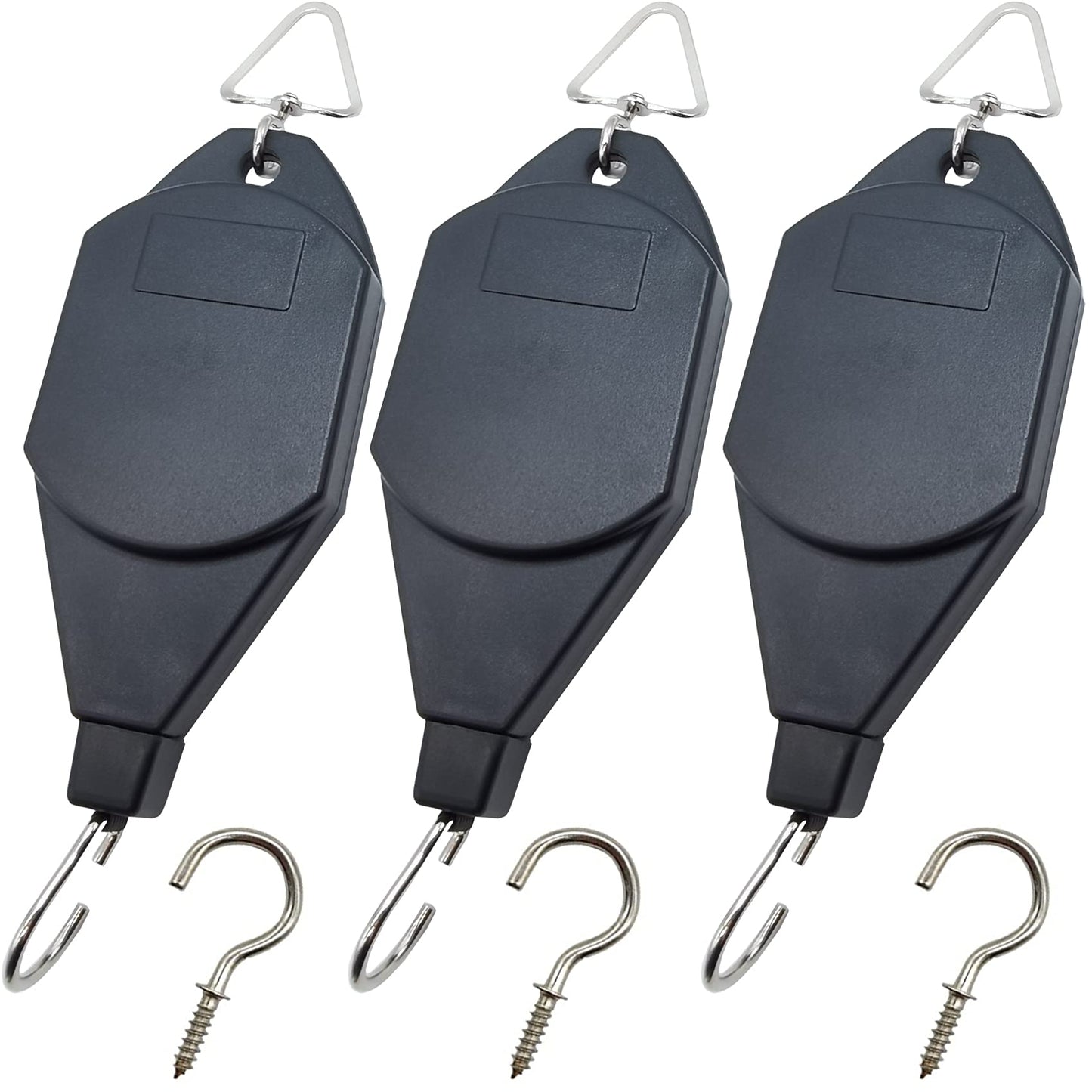YOOHUA 3PCS Plant Pulley Hanger, Retractable Plant Hook Pulley, Adjustable Plant Pulleys for Hanging Plants, with 3PCS Metal Ceiling Hooks, Plant Pulley Hanger for Garden Baskets & Bird Feeder