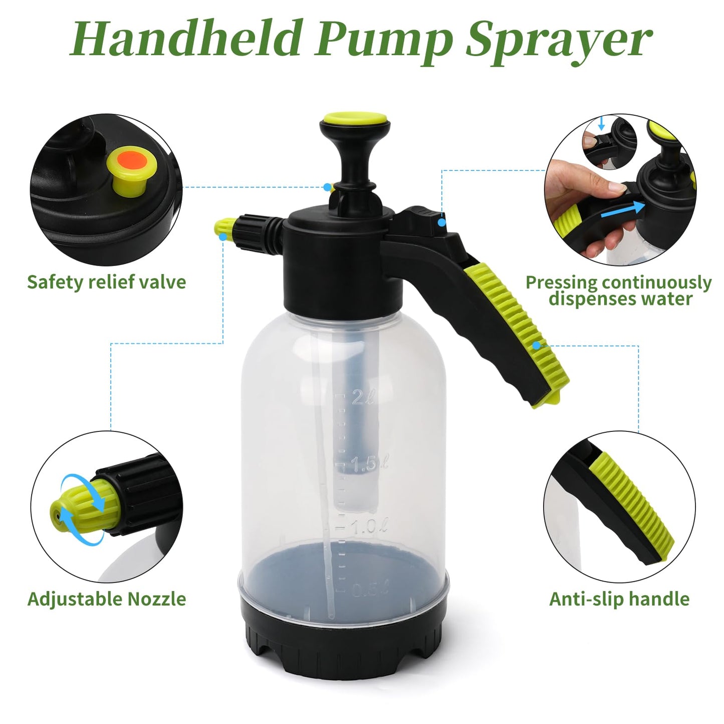 Handheld Pump Sprayer for Hanging Plants with 24.4" Long Spout, Watering Bottle Sprayer for Watering Hanging Plant Basket, Hard to Reach High Plant for Indoor or Garden 2L(0.5Gal)
