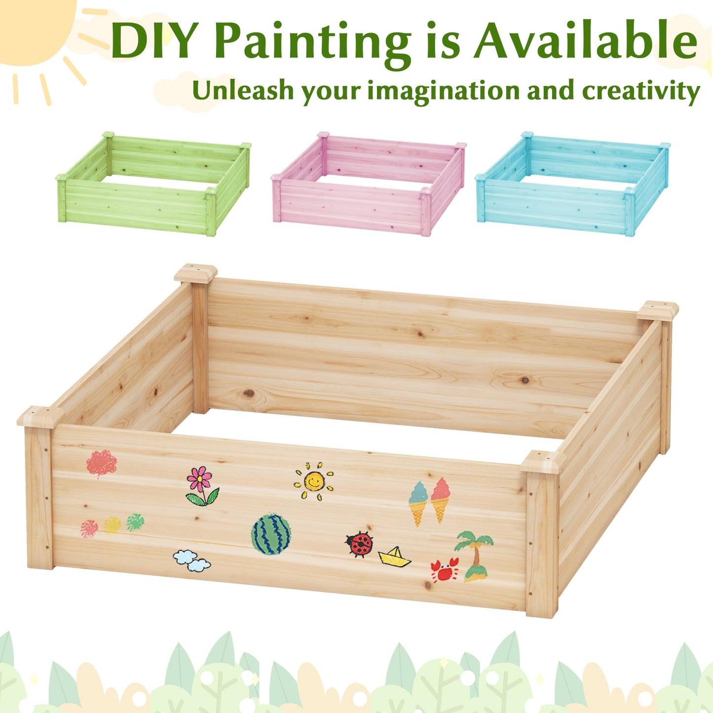 Giantex Raised Garden Bed, Wood Planter Box, Outdoor Square Garden Bed for Vegetable Flower Herb Succulent, 40" Lx40 Wx12 H, Easy Assembly