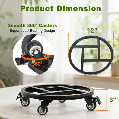 Vigorwise 12 Inch Plant Caddy with Wheels, 2Pack Heavy Duty Plant Stand with Wheels, Metal Rolling Plant Stands for Pots Planter Holds Up to 400Lbs