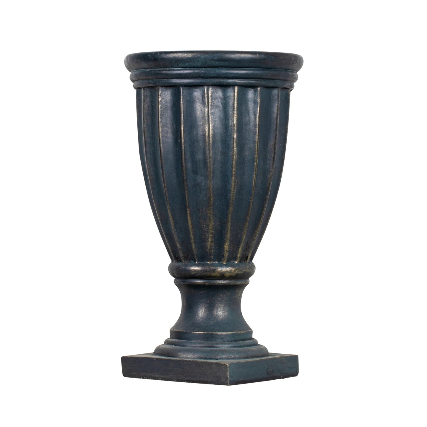 Christopher Knight Home 26.77 Inch Tall Fluted Pedestal Urn Planter MGO Outdoor Flower Pot Faux Stone Garden Planter for Patio Porch Entryway Decor, Antique Green
