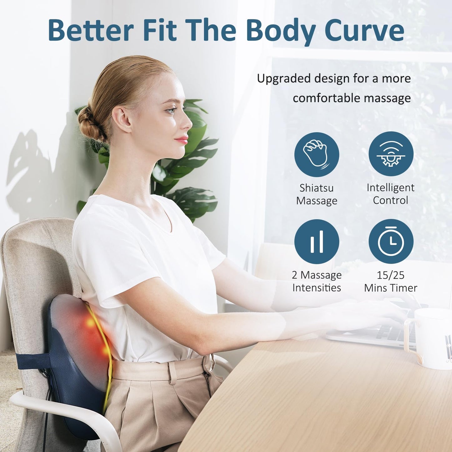 MOUNTRAX Back Massager with Heat, Gifts for Women Men, Shiatsu Neck and Back Massager for Pain Relief Deep Tissue, 3D Kneading Portable Massage Pillow for Neck, Shoulders and Full Body