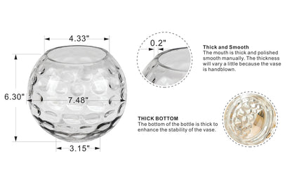 7.5" Dia Handmade Sturdy Dimpled Bubble Glass Vases, Bubble Planter Terrarium, Bud Vase, Fish Bowl Hurricane, Globe Flower Vase, Hurricane Candle Holder (7.5"x6.3", Bowl)
