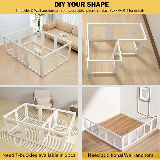 EVERFRONT Clear Acrylic Plastic Dog Playpen - Clear Dog Play Pen - Easy Assemble Acrylic Dog Playpen - Puppy Playpen, Cat Playpen, Small Animal Playpen, Dog Play Pen Indoors (White, 23.6" H, 12PCS)