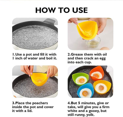 Egg Poacher - KRGMNHR Poached Egg Cooker with Ring Standers, Silicone Egg Poacher Cup for Microwave & Stovetop Egg Poaching, Oil Brush, BPA Free, 4 Pack