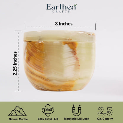 EARTHEN CRAFTS Marble Salt Cellar with Swivel Magnetic Lid 3 Inches Green Mini Salt Keeper for Countertop, 2.5 OZ Capacity, Kosher Salt and Seasoning Storage Container for Kitchen or Bath Salt