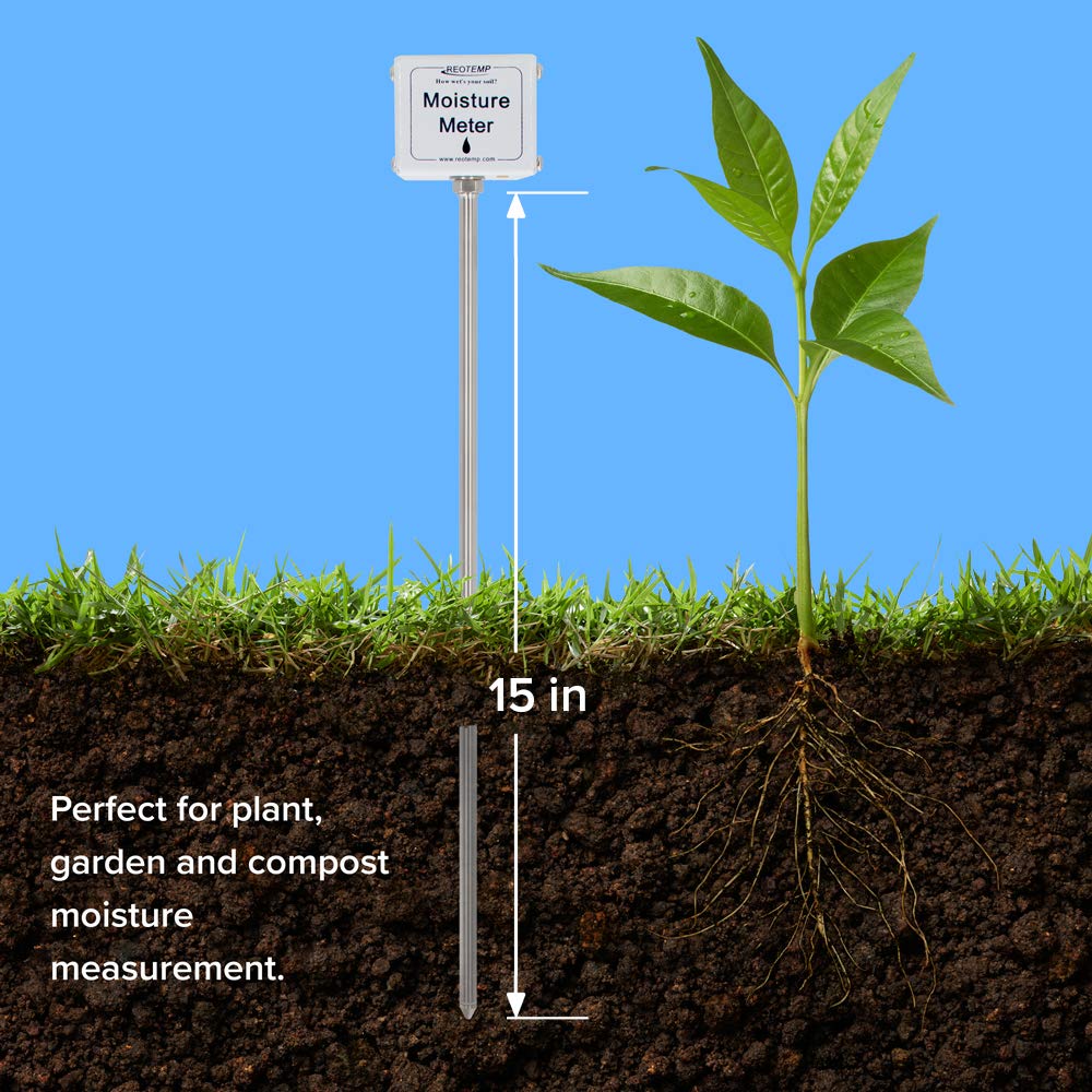 Reotemp 15 Inch Garden and Compost Moisture Meter, Garden Tool Ideal for Soil, Plant, Farm and Lawn Moisture Testing