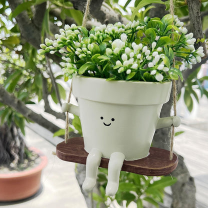 Swing Smily Face Planter Pot - Indoor Outdoor Flower Head Hanging Planters, Swinging Smiley Plant Pots with Drainage Hole,for Succulent/String of Pearls Plant Live Pot Gift Ideas for Mother, Christmas