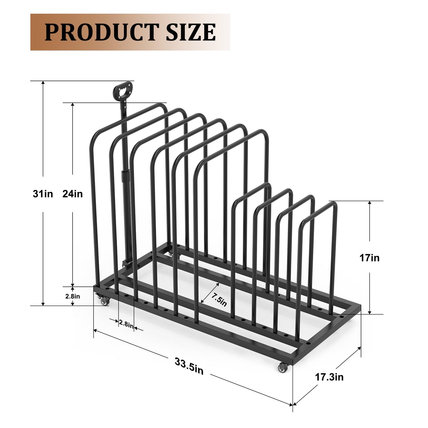 GARVIN Art Storage Rack with Caster Wheels, Art Drying Rack Metal Storage with 8 Slots and Independent Handle, Heavy-Duty Canvas Organizer for Artwork, Prints and Panels, for Art Studio, Classroom