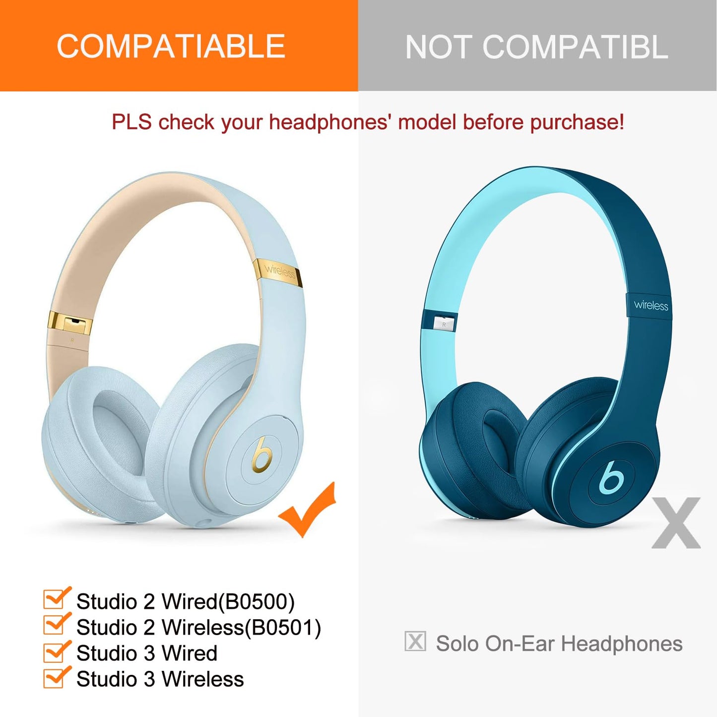 Ear Pads Replacement for Beats Studio 3 - GEVO Earpad Cushions for Beats Studio 2 3 Wired Wireless - Headphone Cover Parts with Strong Adhesive (Crystal Blue)
