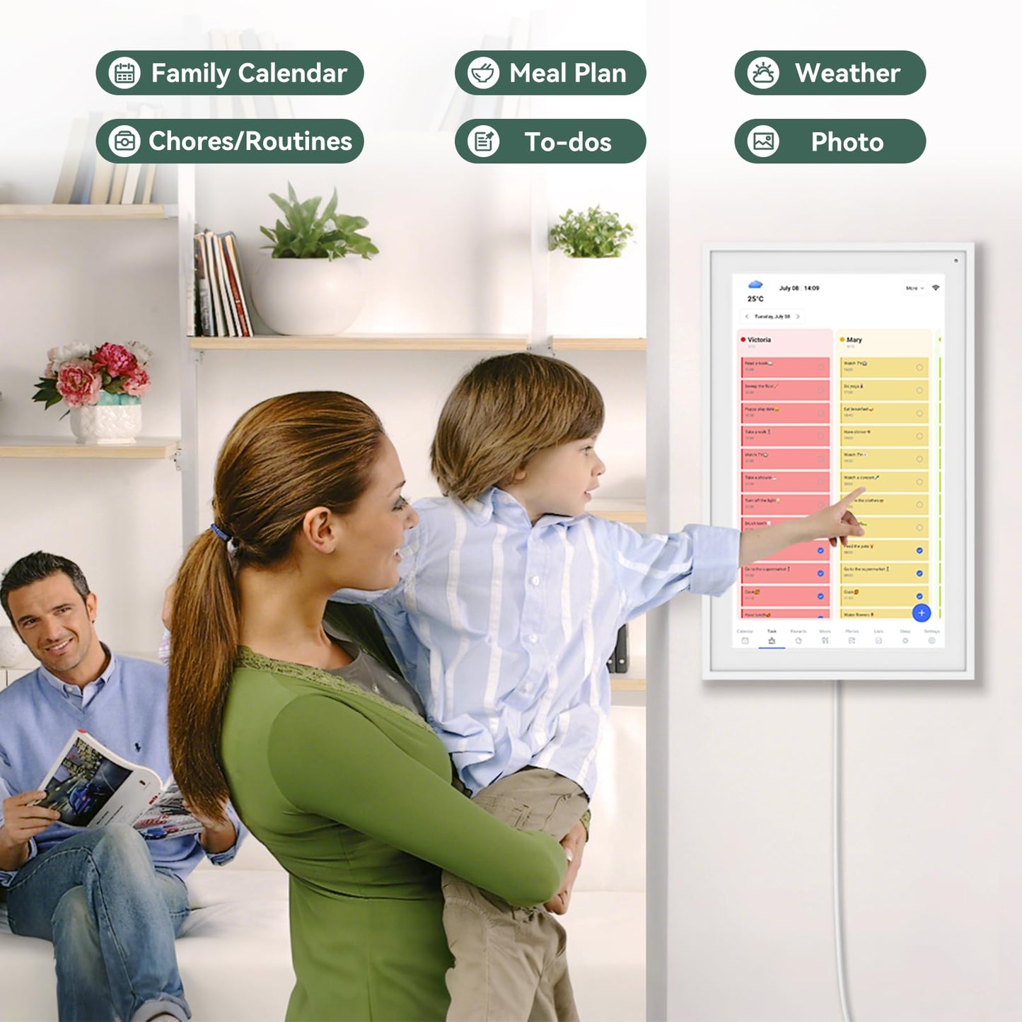 Digital Calendar,15.6 Inch Wall Planner Electronic Calendar&Chore Chart,Smart Wall Calendar Touchscreen Interactive Display for Family Schedules,Great for Organizing Your Routines,Wall&Desk Mountable,The Gift for Mother's Day