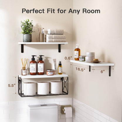 Amada Bathroom Shelves Over Toilet with Storage Basket, Floating Wall Shelves for Home Organization & Wall Decor, Bathroom/Kitchen/Living Room ShelvesBlack