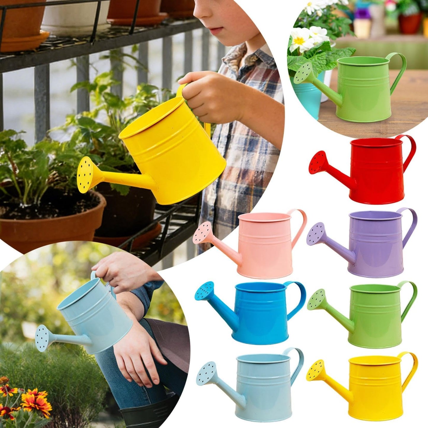 Small Watering Can, 1L Metal Flower Garden Watering Can, Gardening Tool Accessories for Outdoor Indoor Plants Lawn (Green)