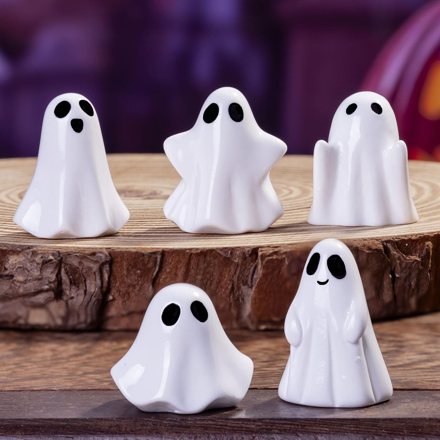 dsooldre 50Pcs Mini Resin Ghost Figurines,Cute Halloween Decorations,Tiny Ghosts for Vase Filler,Tiered Tray,Table Centerpiece & Party Favors (Miniature Home Decor) (50Pc Resin Ghost)