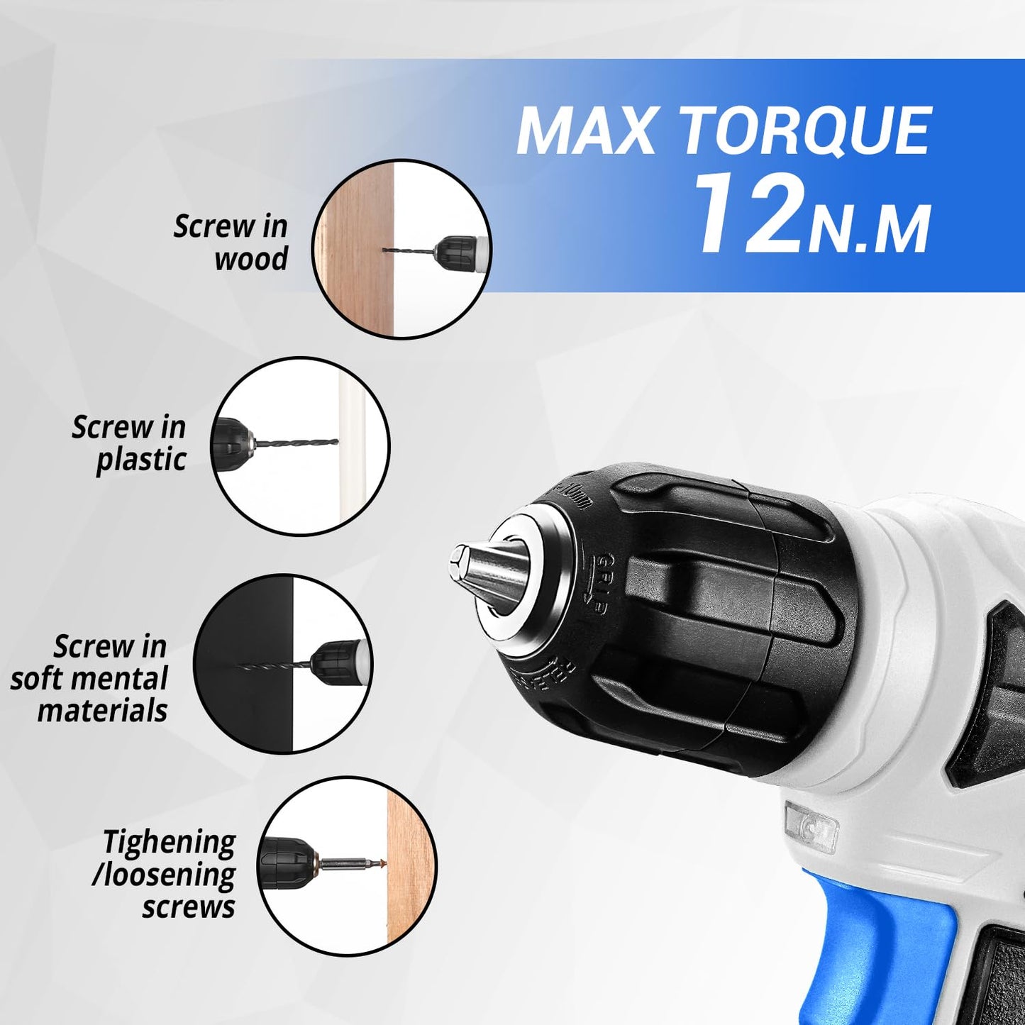 DEKOPRO Drill Set: Tool Set with 8V Blue Cordless Drill, Home Tool Kit with Drill, Hand Tool Kits for Men & Women 126 Piece