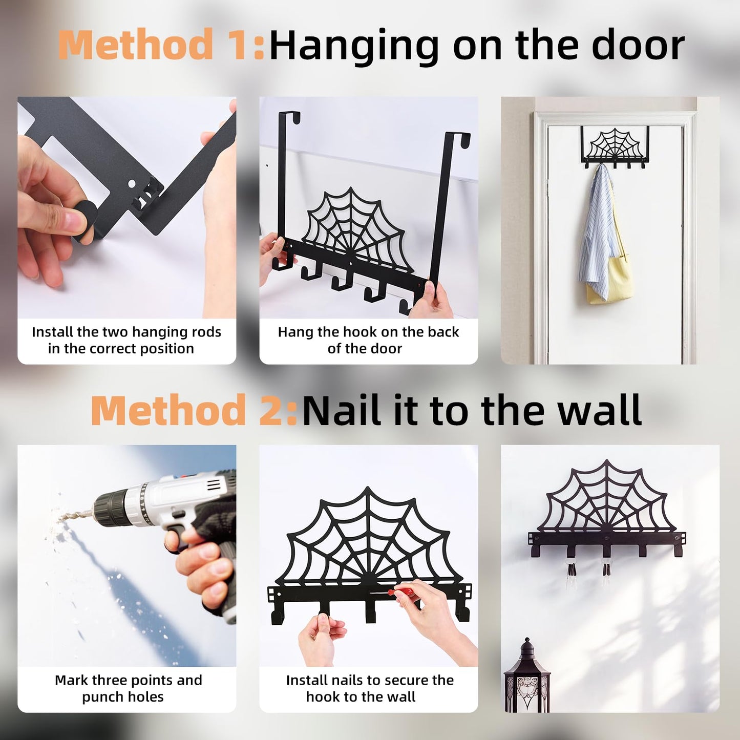 PLALUCY Spider Web Door Hook - Gothic Home Decoration Door Towel Rack - Christmas Wall Decor Towel Hooks for Bathroom Door Mount Wall Mount Coat Hooks Gothic (Spider Web)