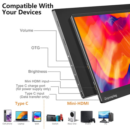 Dopesplay Portable Monitor for Laptop with Touchscreen, 15.6" FHD 1080P Second Laptop Monitor Extender with 5000mAh Battery for Laptops, MacBook, Phones, PS4/5, Xbox, Switch (NO Touch on iPhone)