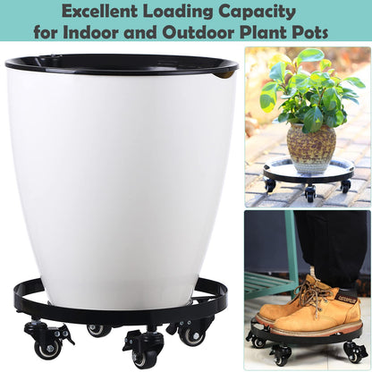 2 Packs Extra-large Metal Plant Caddy 15 Inches Plant Dolly with Wheels Heavy-Duty Rolling Plant Stand with Casters for Indoor Outdoor Wheeled Plant Pot Mover Rollers, Black