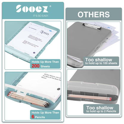 Sooez Clip Boards 8.5x11 with Storage, High Capacity Storage Clipboard, Nursing Clipboard Folder with Pen Holder, Heavy Duty Plastic Clipboard with Low Profile Clip, Clipboard Binder for Teacher, Work