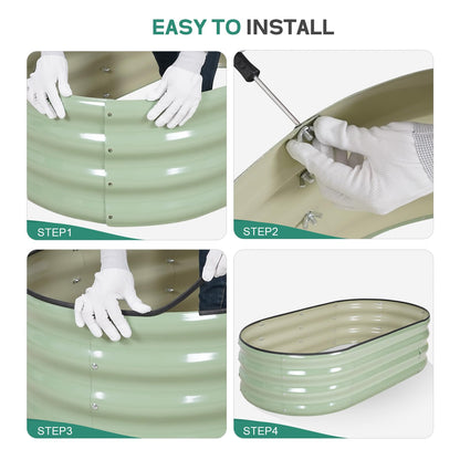 BIRDSINYARD Galvanized Raised Garden Bed - 4×2×1ft (2 Packs) Planter Raised Beds for Gardening | Oval Metal Garden Planter Box with Safety Edging and Gloves for Vegetables Fruits Flower - AvocadoGreen