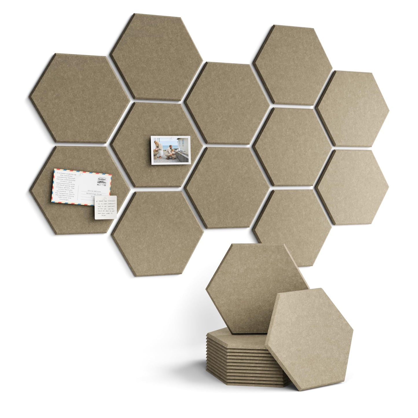 Fluxynara Hexagon Cork Board Alternative for Walls Decor-12-Pack Felt Bulletin Board Tiles,with 30 Pushpins,70 Adhesive Tabs for Office,Classrooms & Home Pin Board Felt Board-Earth Brown