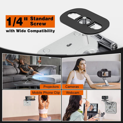3-in-1 Projector Stand – Desk, Wall and Ceiling Mount with 1/4-Inch Thread, Foldable, Easy Setup, Height Adjustable and 360-degree Rotation Compatible with Most Projectors for Home, Office