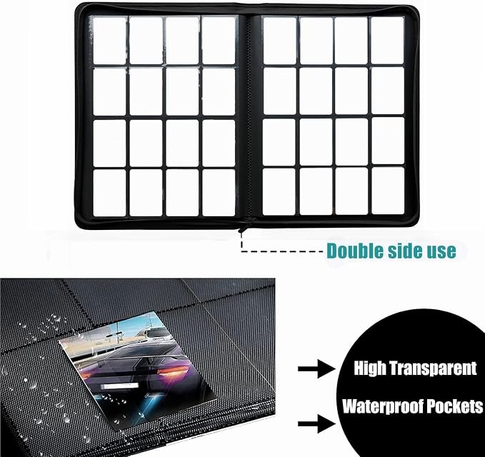 Trading Card Binder 16 Pocket, 1664 Pockets Ringless PU Cover Card Collection Binder, Double Sided Card Binder Collector Album, Card Folder for MTG, TCG, Sports Cards, Game Card (Black, 16Pockets)