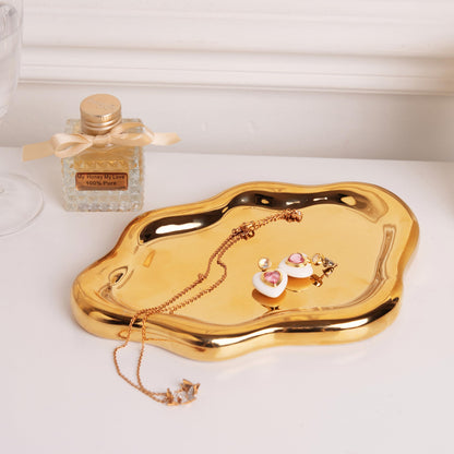 Lynagert Cloud Trinket Dish, Chubby Jewelry Tray, Ceramic Jewelry Ring Trinket Dish for Rings Earrings Necklace Organizer, Mother's Day Thanksgiving Christmas Birthday Bridesmaid Gifts (Golden)
