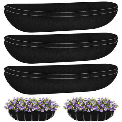 Riare 6 Pack 36 Inch Black Felt Window Box Liners- Fabric Trough Planter Basket Liners Replacement, Non-Woven Hanging Plant Liner for Wall Hanging Basket, Garden Fence Railing (Avoid Bird Nesting)
