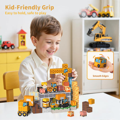 VNLINA Magnetic Blocks Building Toys - 154PCS Magnet Building Blocks Set Construction Cubes STEM Sensory Stacking Kids Toys for Boys Girls