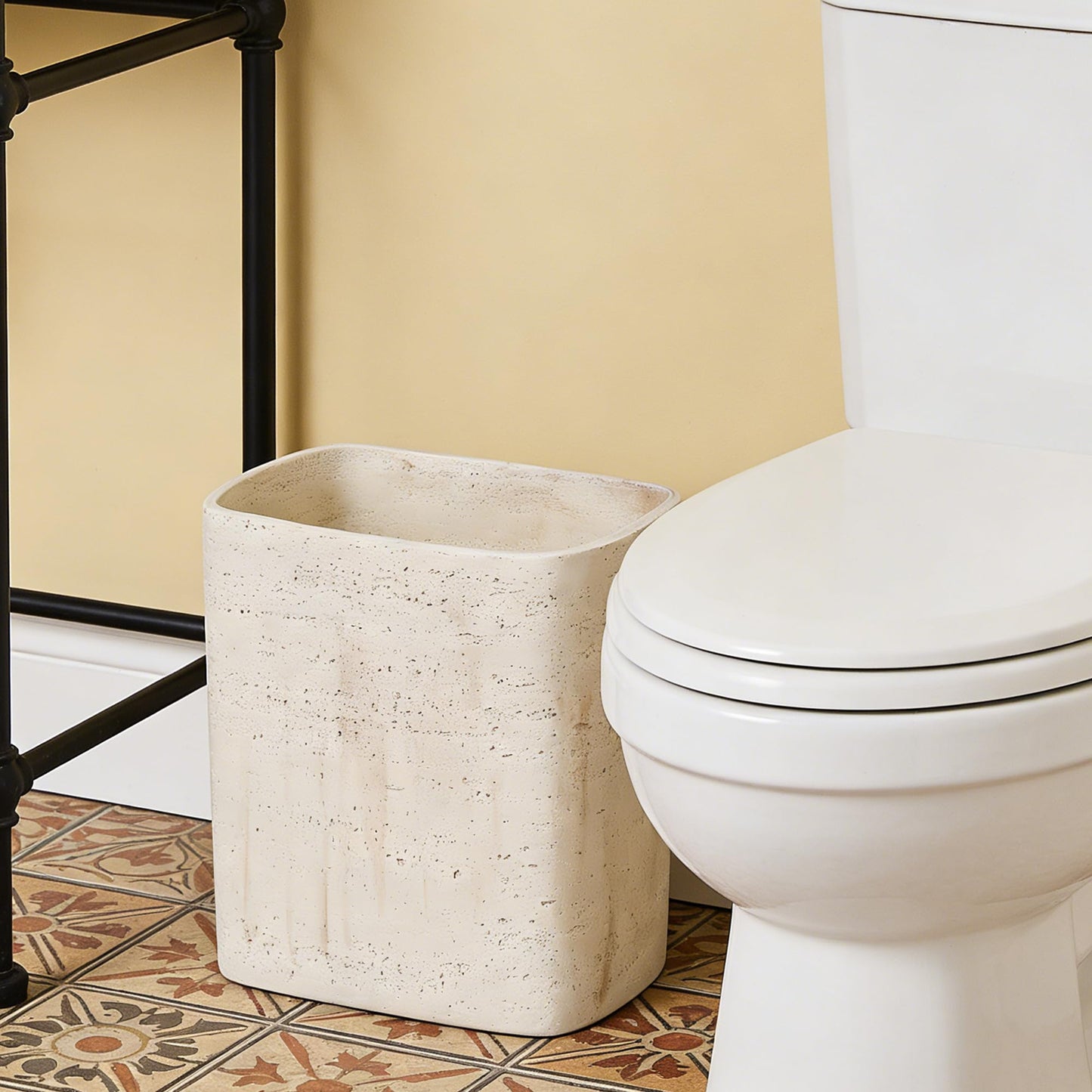 Polytree Natural Travertine Textures Bathroom Trash Can 1.8 Gallon(7 Liter) Small Kitchen Garbage Can,Living Room Bedroom Trash Can, Decor Wastebasket for Home Office (Handmade of Resin)