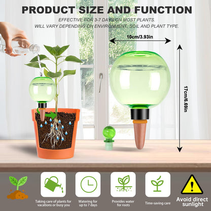 Ansberta 4 Pack Self Watering Globes 17oz Large Plant Watering Globes Top Fill, Self Water Planter Insert Indoor/Outdoor Plastic Water Bulbs Slow Release Terracotta for Plants, Green