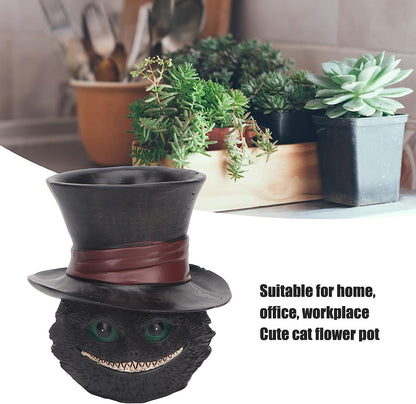 Unique Black Cat Head Little Planter Pot, Cute Succulent Indoor Flower Pot, Funny Novelty Resin Plant Flowerpot with Drain Hole, Cat Pen Brushes Holder, Lovely Desk Room Home Decor